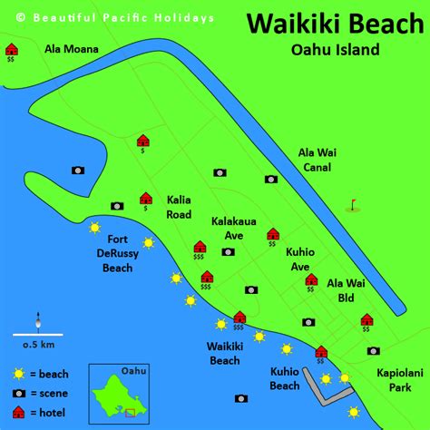 Map of Waikiki Beach | South Pacific Islands | Waikiki beach, Oahu ...