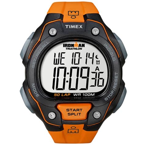 Timex - T5K493 Men's IRONMAN Triathlon Indiglo Night Light Orange Resin Strap Digital Watch ...
