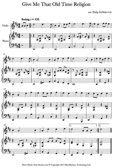 Give Me That Old Time Religion sheet music for Violin - 8notes.com