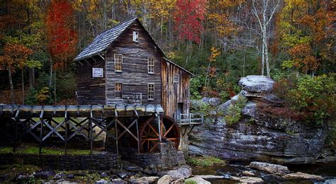 Old Mill, grist mill, rocks, autumn, water, beauty, nature, park, trees ...