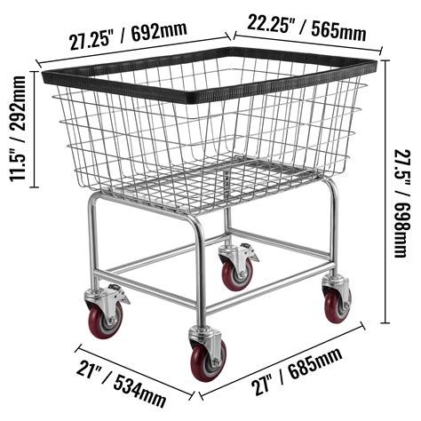 VEVOR Wire Laundry Cart Wire Laundry Basket 2.5 Bushel Heavy Duty w/ 4 ...