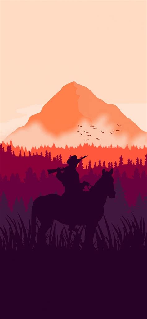 Red dead redemption 2, paseo a caballo, silueta, arte, iphone x ...