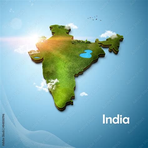 Realistic 3D Map of India Stock Illustration | Adobe Stock