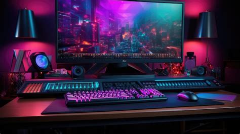 Premium AI Image | Gaming computer setup HD 8K wallpaper Stock ...