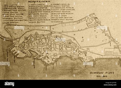 Old vintage 1771 to 1864 map of fort, mumbai, maharashtra, india, asia Stock Photo - Alamy