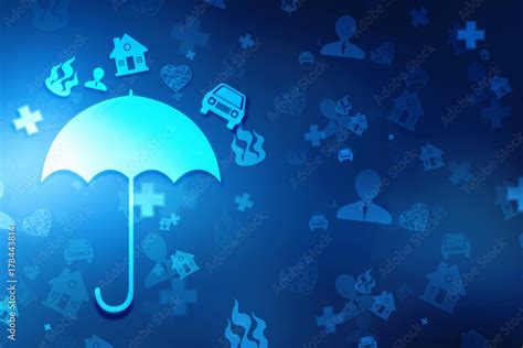 Insurance concept: pixelated Umbrella with Insurance icons on digital background, Insurance ...