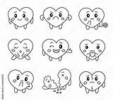 Cute heart character Coloring Page Kawaii Valentine Different  sketch template