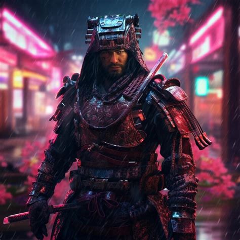 Premium AI Image | shot of samurai Cyberpunk samurai surrounded by city ...