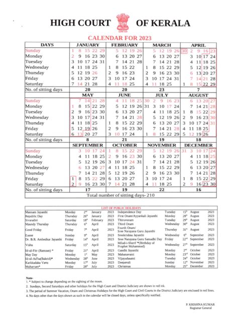 Kerala High Court Holiday 2023 | കേരള ഹൈക്കോടതി അവധി 2023
