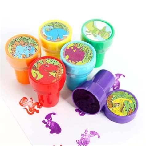 6 Pcs/set Kids Cartoon Stamps Cute Animal Dinosaur Children Custom Plastic Rubber Self Inking ...