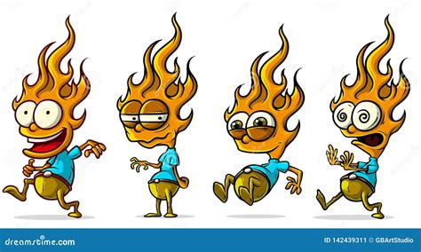 Fire Character Icons. Hot Flame Cute Emoji With Angry And Smiles Happy Characters Comic Style ...