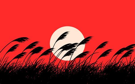 Vector grass silhouette on red sky sunset nature background 14015919 ...