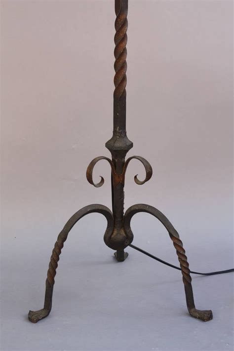 Magnificent Antique Wrought Iron Floor Lamp with Original Mica Shade at 1stDibs