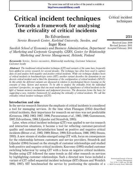 (PDF) Critical incident techniques. Toward a framework for analysing ...