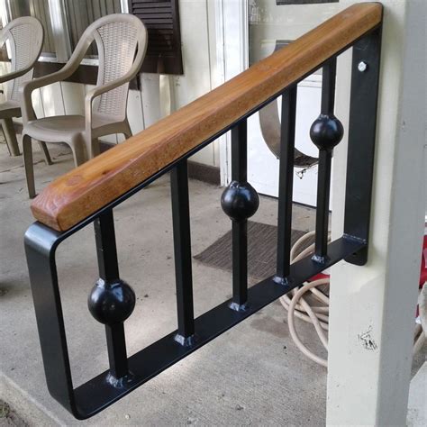 Wrought Iron Metal Steel 1-2 Step Handrail Home Decor Safety Rail Set Cedar Top #custommade ...