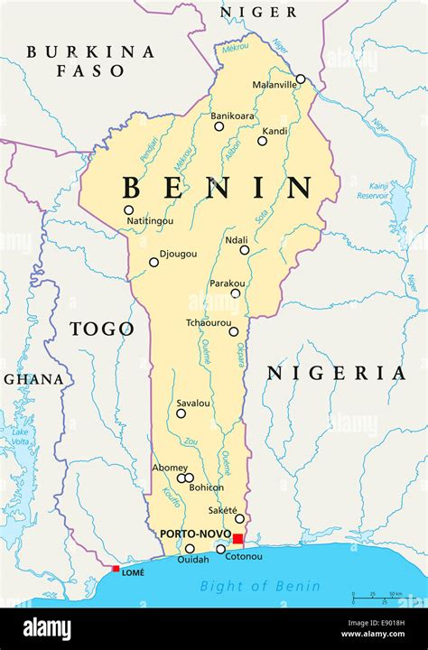 Benin Political Map with capital Porto-Novo, national borders, most ...