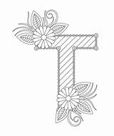 Alphabet coloring Page With Floral Style ABC  letter T sketch template