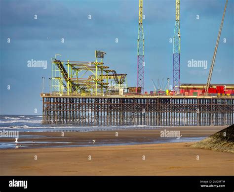 Blackpool South Pier with fun fair rides Stock Photo - Alamy