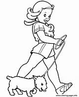 A Girl Walking Her Dog E039 Coloring Page Printable sketch template