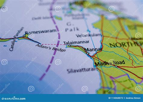 Adam`s Bridge on map stock photo. Image of rama, continent - 114068872