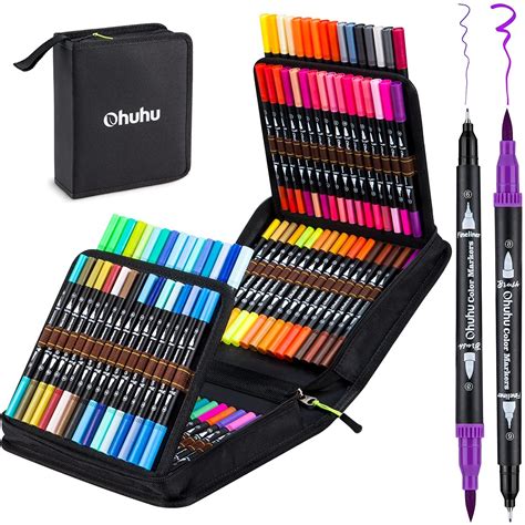 Colouring Pens Dual Tip Brush Pens - Ohuhu 100 Colours Felt Tip Pens for Adults, Art Markers for ...