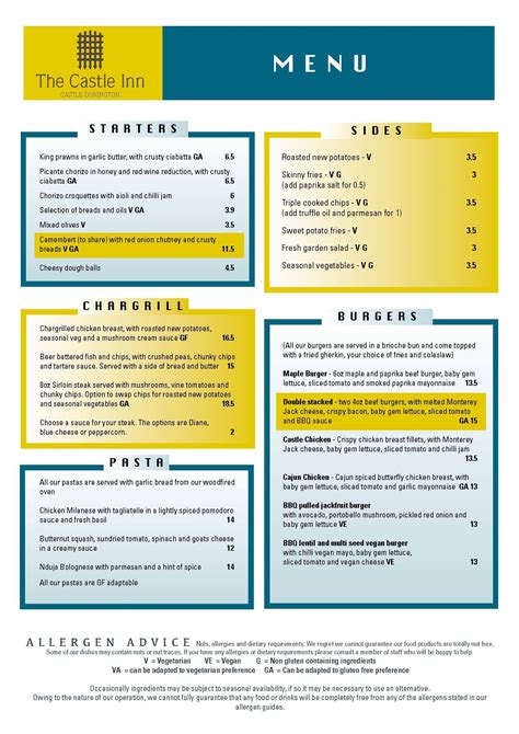 Menus - The Castle Inn