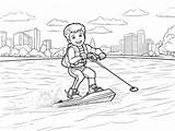 Coloring A Water Ski Scene  Page sketch template