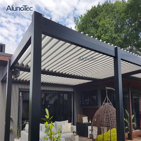 Easily Assembled Folding awning Motorized Louvered Pergola With Led ...