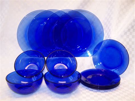 Vintage Cobalt Blue Glass Dinnerware Set | Etsy