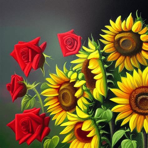 Beautiful Painting of Roses and Sunflowers · Creative Fabrica