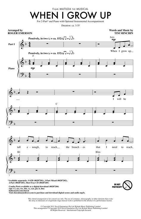 When I Grow Up ('From Matilda The Musical') Sheet Music Tim Minchin 2 ...