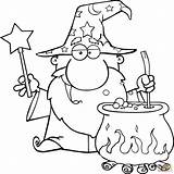 Wizard Waving With Magic Wand And Preparing A Potion coloring Page  sketch template