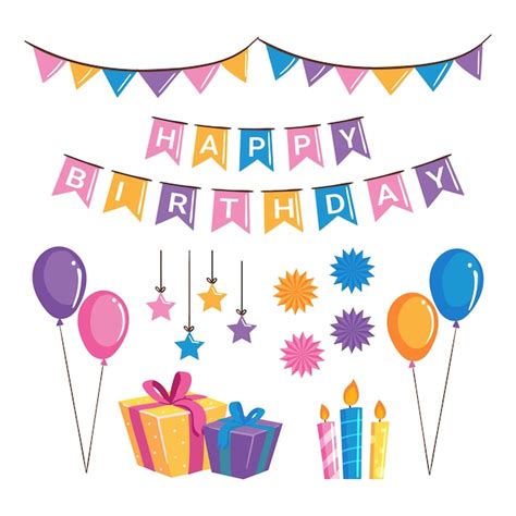 Free Vector | Birthday decoration pack