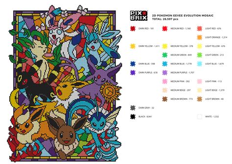 Eevee Evolution Pixel Art Template High Resolution | Pokemon cross stitch, Pokemon cross stitch ...