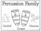 The Percussion Family Coloring Sheet  Music Cowbell Congas Maracas sketch template