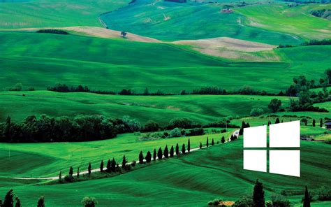 Windows 10 white simple logo over the green hills wallpaper - Computer ...