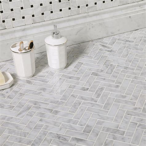 1" x 3" Herringbone White Bianco Carrara Marble Mosaic Tile丨Diflart
