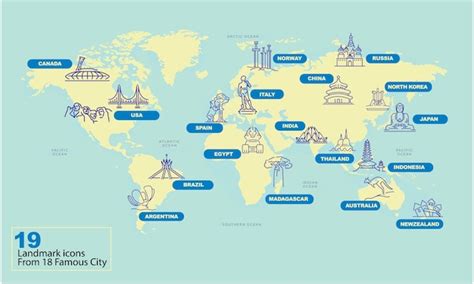 Premium Vector | World map with famous country landmark symbol