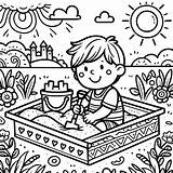 Boy Plays In The sandbox At Playground coloring Picture For  sketch template