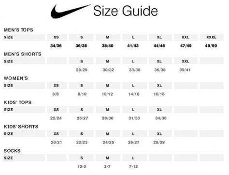 Nike Size Guide – Activewear Brands