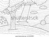 Tree Swing Coloring Graphic Black White เวกเตอร์สต็อก ปลอดค่า  sketch template