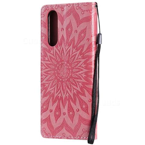 Embossing Sunflower Leather Wallet Case for Sony Xperia 5 / Xperia XZ5 - Pink - Sony Xperia 5 ...