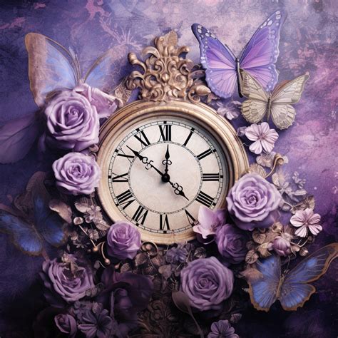 Purple Vintage Floral Clock Art Free Stock Photo - Public Domain Pictures