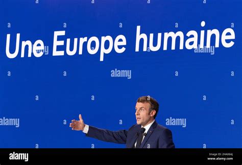 French President Emmanuel Macron delivers a speech during a press ...