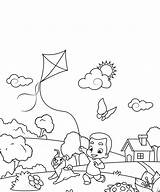 Boy Flying A Kite sketch template