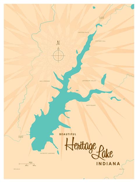 Heritage Lake Indiana Map Vintage-Style Art Print by Lakebound (9" x 12 ...