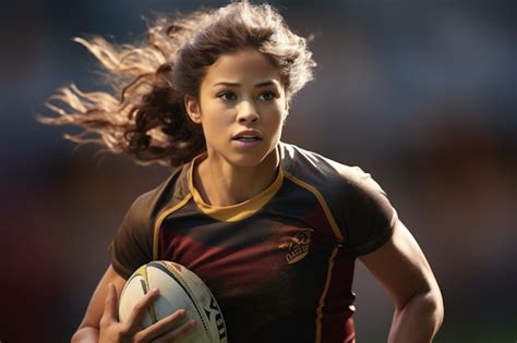 Premium AI Image | Female rugby players competing on the rugby field in ...