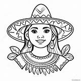 Mexican Girl With Sombrero Coloring Page 52704 41692 sketch template