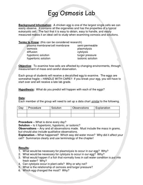 ️Osmosis Egg Experiment Worksheet Free Download| Gambr.co