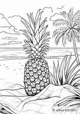 Pineapple In A Tropical Drink Coloring Page » Free Download Artus Art sketch template
